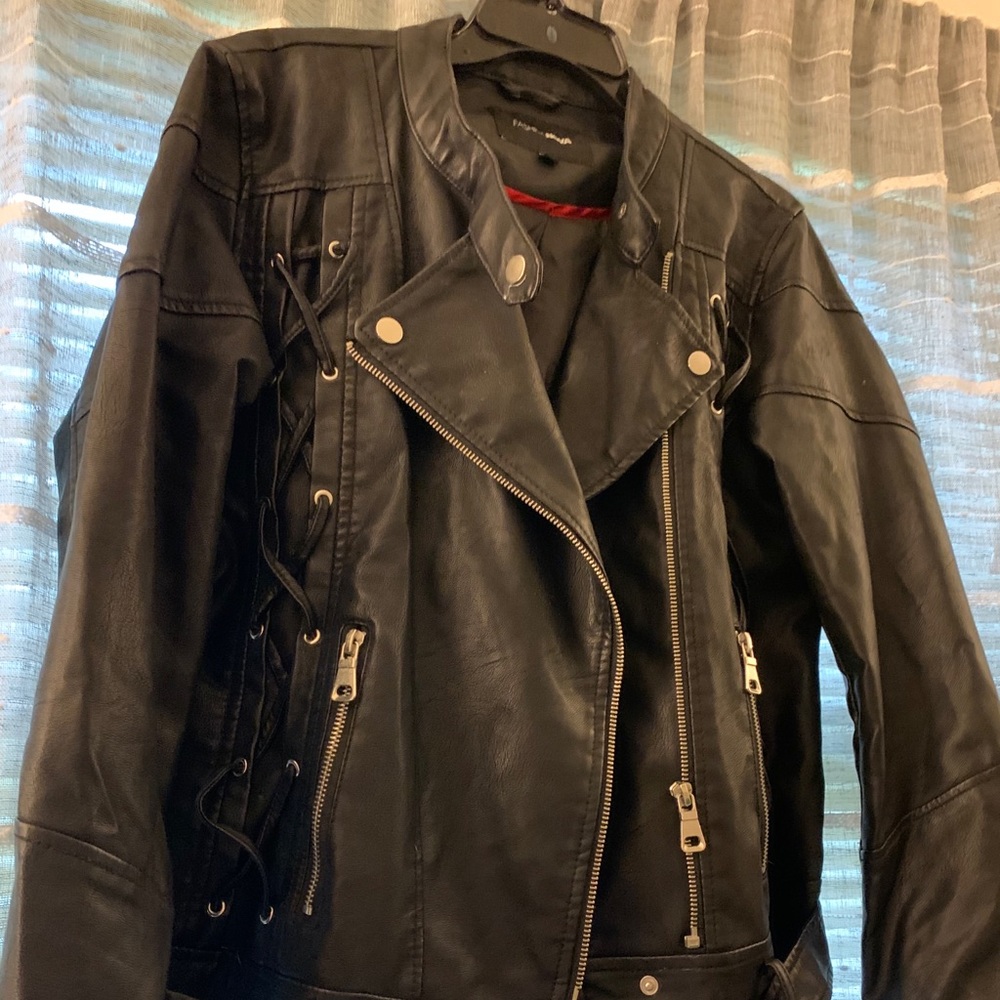 Black vegan friendly leather moto jacket